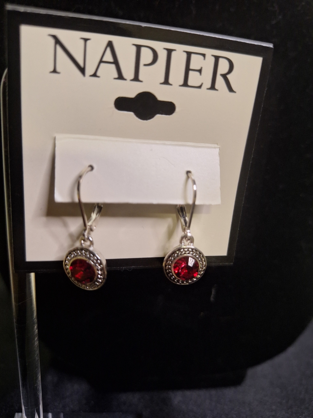 Napier Silver-Tone Earrings with Red Crystal Drops